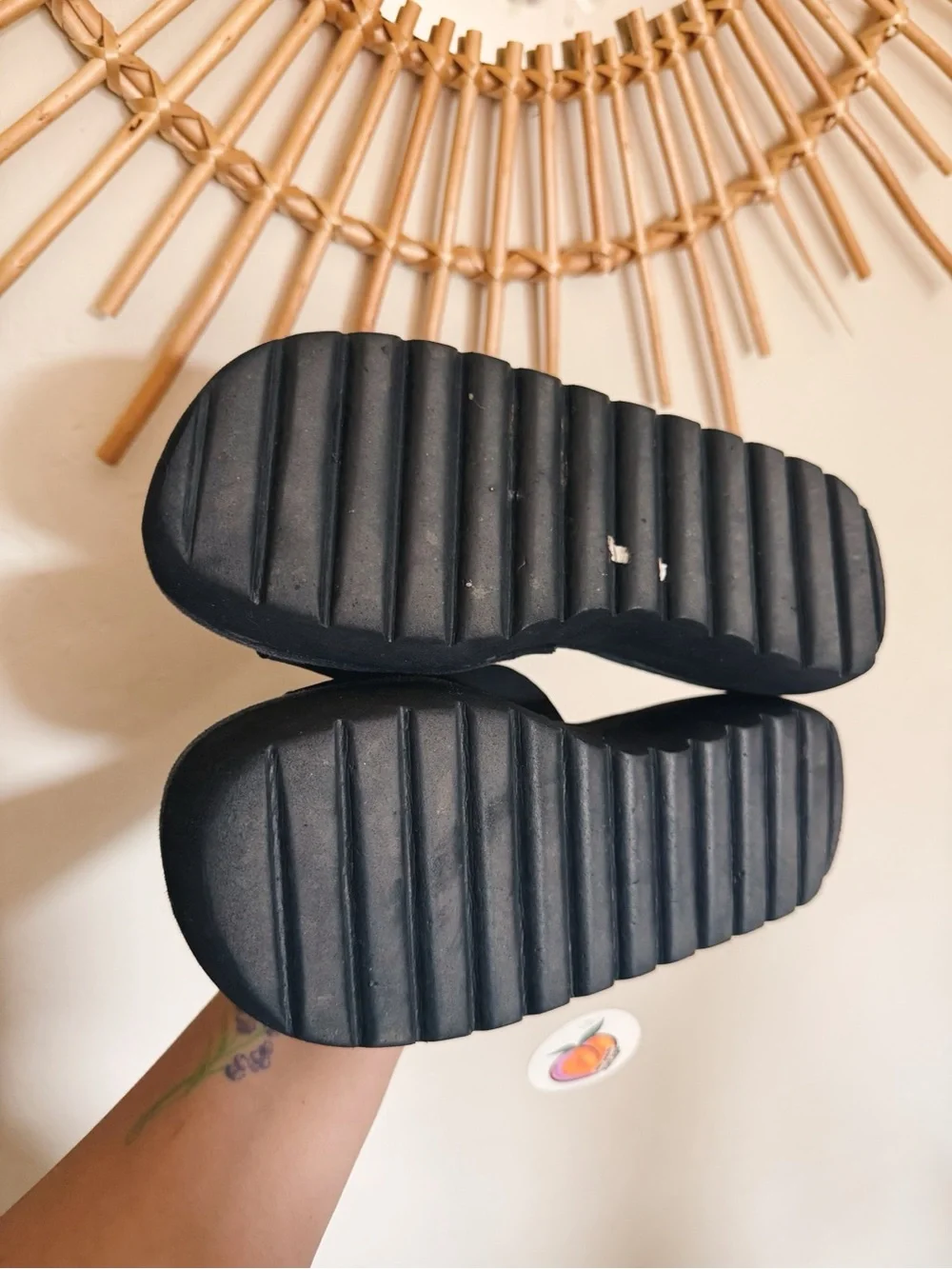 Black Platform Sandals with Woven Footbed